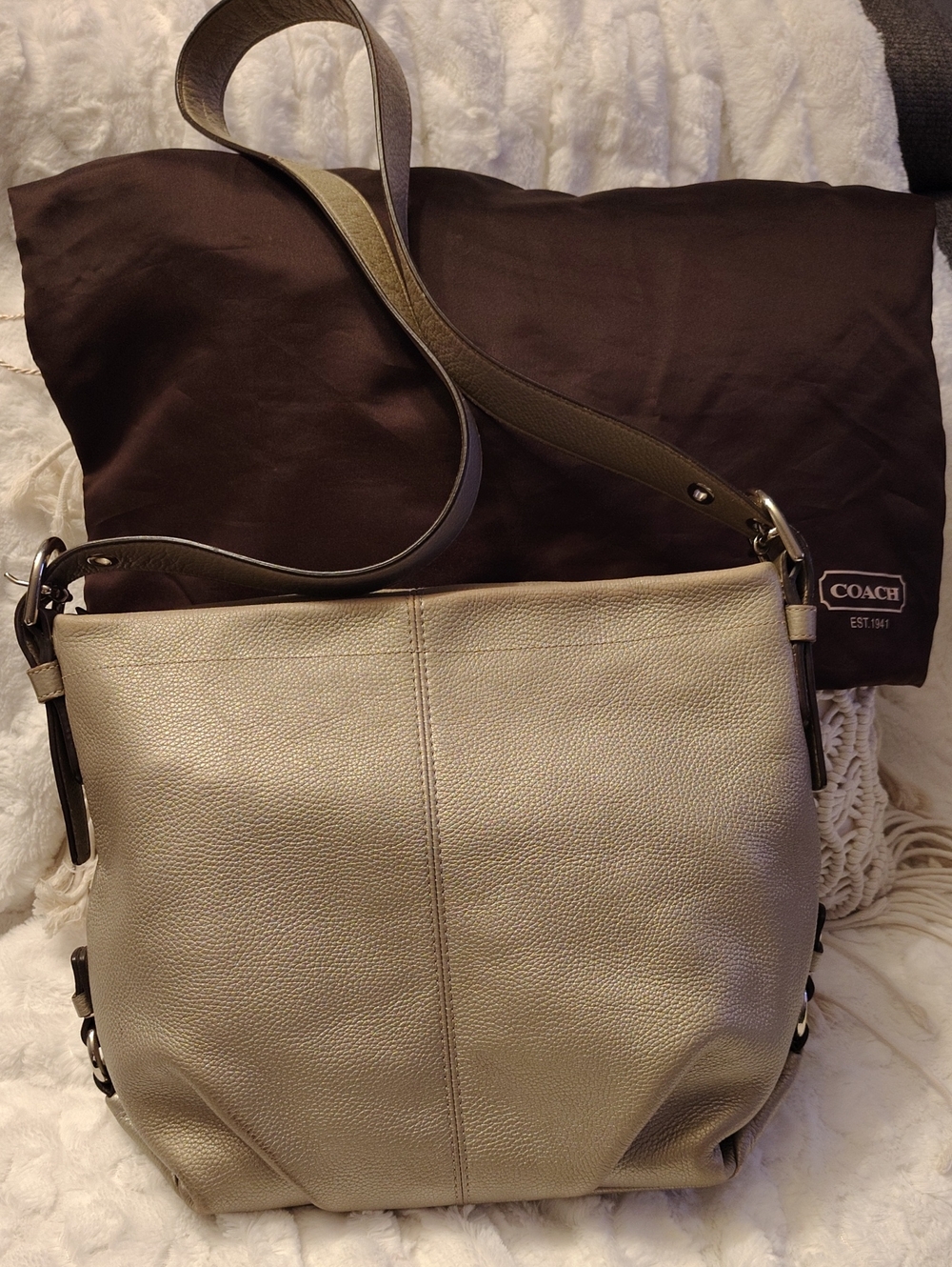 Used Coach Pebbled Leather Shoulder Bag in Taupe